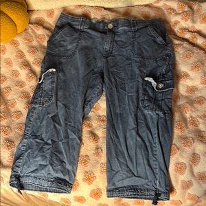 Casual Blue Cargo Capri Shorts